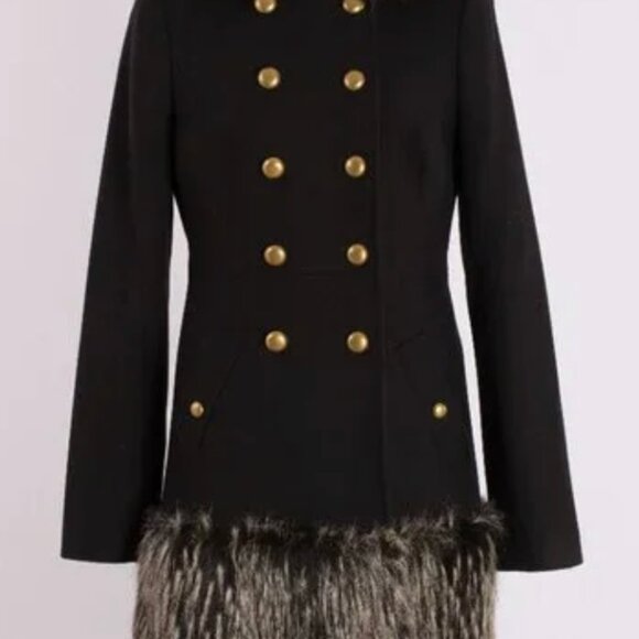 Rachel Zoe Military Style Coat Faux Fur Detail Detachable Hood 6 Like New - Picture 15 of 16